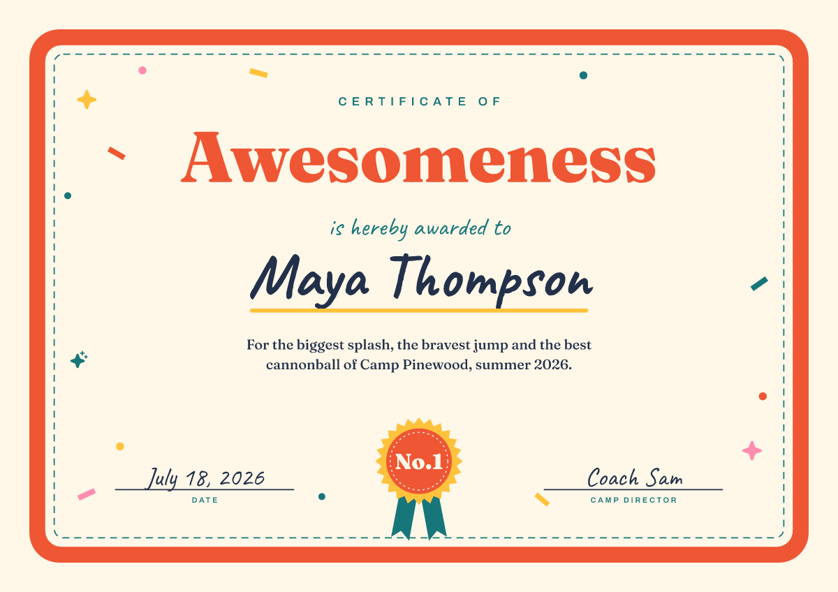 Front of the playful certificate template